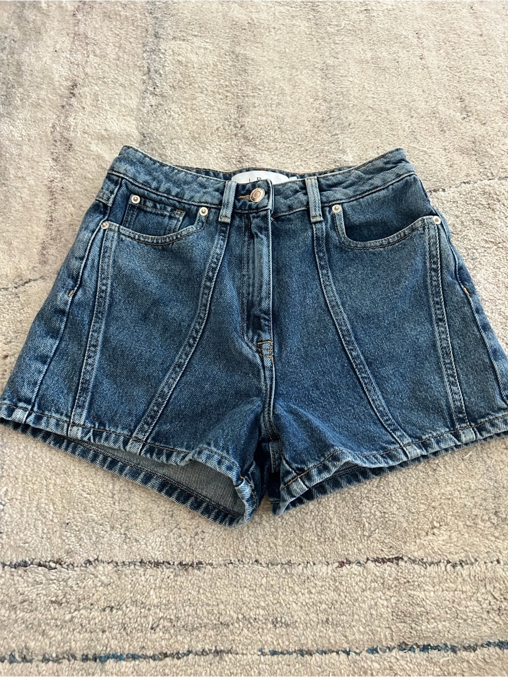 IRO Dark Blue High-Rise Panel Denim Shorts